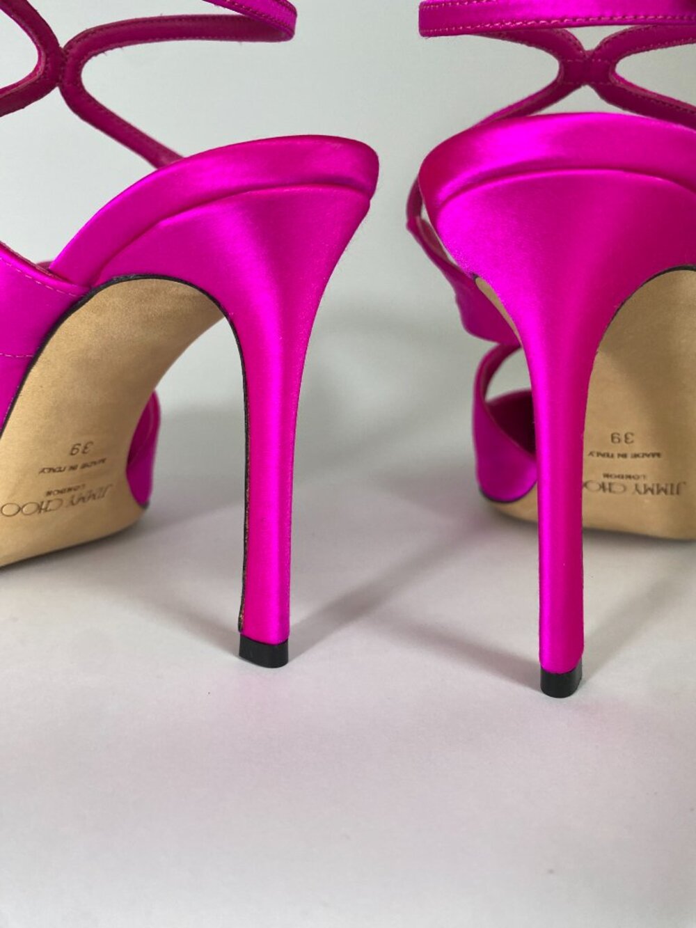 New Jimmy Choo Azia 95 Satin Pumps | Fuchsia Pink Strappy Heels | Size 8 - Picture 9 of 12